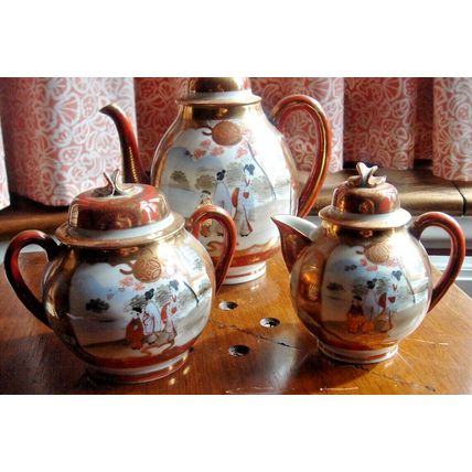 Antique Victorian JAPANESE TEA SET 1800s early 1900s Japan Oriental vintage