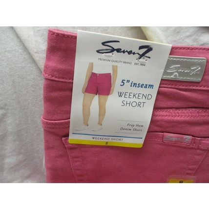Seven7 Weekend Shorts Size 8 Bold Pink Stretch Denim Cut Off Midrise 5" Inseam