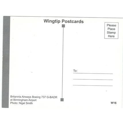BRITANNIA AIRCRAFTBRITANNIA AIRWAYS AT BIRMINGHAM AIRPORT CARD NO W 16