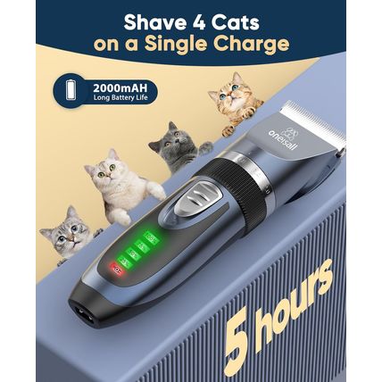 Oneisall Quiet Cat Clippers for Matted & Long Hair, 2-Speed Cordless Pet Shaver