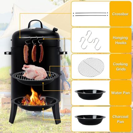 32" Charcoal Smoker BBQ Grill 3IN1 Outdoor Vertical Smoke Portable Meat Cooker