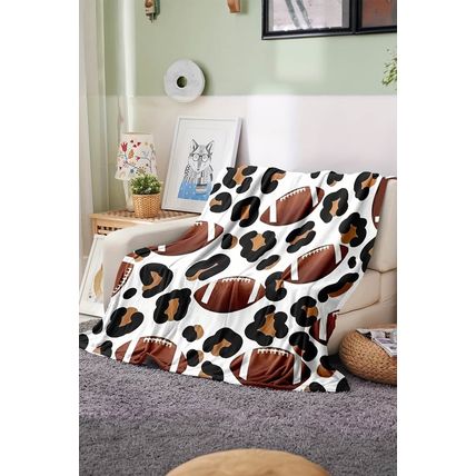 White Leopard & Rugby Print Flannel Blanket 130*150cm