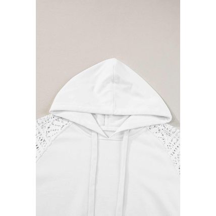 White Lace Patchwork Sleeve Drawstring Hoodie