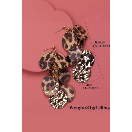 Chestnut Leopard Alloy Disc Stud Dangle Earrings