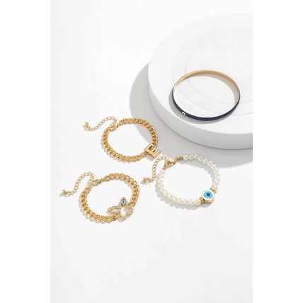 Gold 4pcs Pearled Chain Bracelet Set
