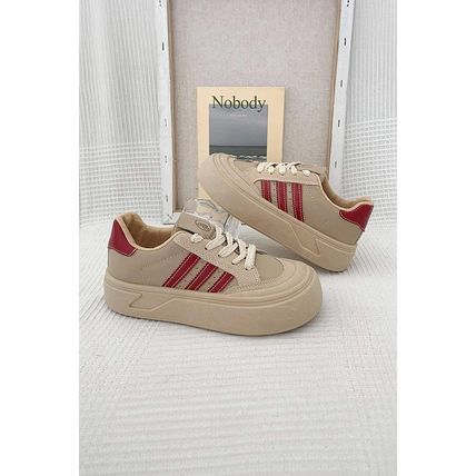 Fiery Red Retro PU Leather Lace-up Thick Sole Casual Shoes