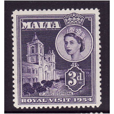 MALTA 1956 3d 3d ROYAL VISIT SG 262 M / MINT