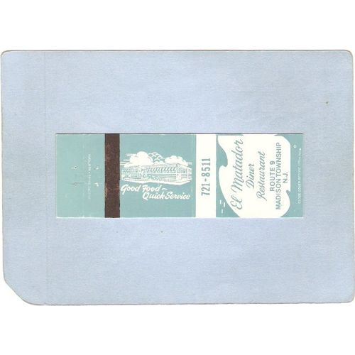 New Jersey Madison Township Matchcover El Matador Diner Restaurant Route 9~3470