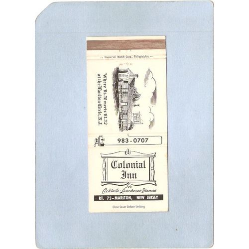 New Jersey Marlton Matchcover Colonial Inn Rt 73 w/Picture Of Inn~3150
