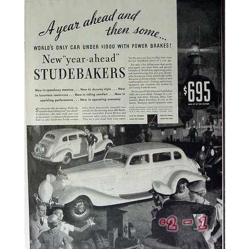 STUDEBAKER 1934 luxury car Under $1000 With Power Brakes vintage ad