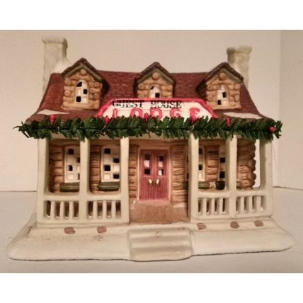 1993 Lighted Porcelain Christmas Valley Guest House Lodge Cord Inc CVH 112