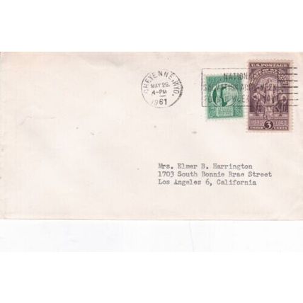 United States 1961 Cheyenne to Los Angeles Cover VGC Cheyenne cancel typed VGC