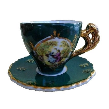 My Treasure Collectible Genuine Porcelain Miniature Demitasse Teacup and Saucer
