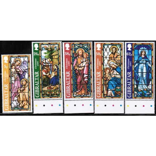 1997 Gibraltar - Christmas stained glass windows Mint NH set of 5 - Sc# 740-744