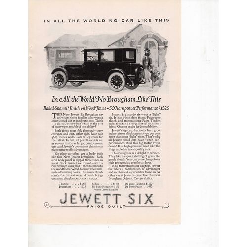 Jewett Six vintage magazine Print Ad February 1924