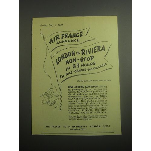 1948 Air France Ad - Air France announce London to Riviera non-stop