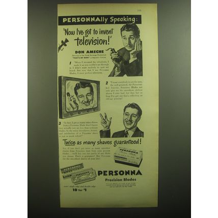 1947 Personna Razor Blades Advertisement - Don Ameche - Personnally speaking