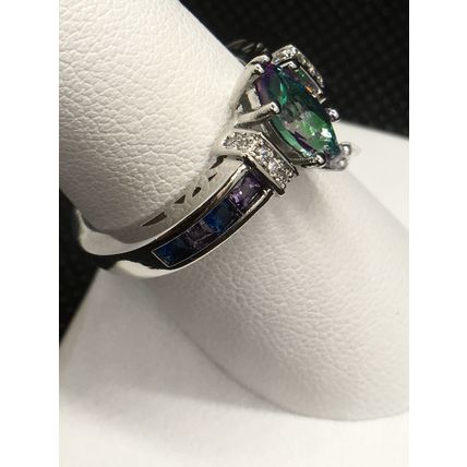 Colorful Elliptical Marquise Cut Zircon Ring #61 USA Seller