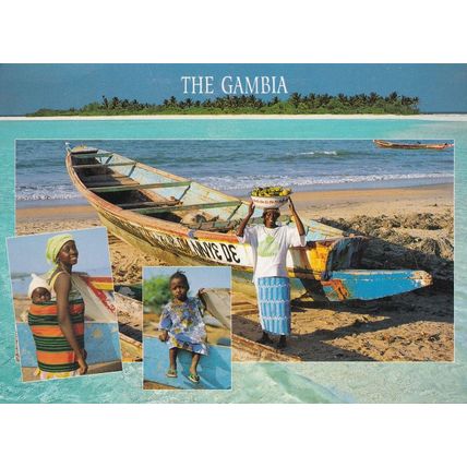 Greetings From The Gambia Lady Banana Seller Boat Owner Postcard