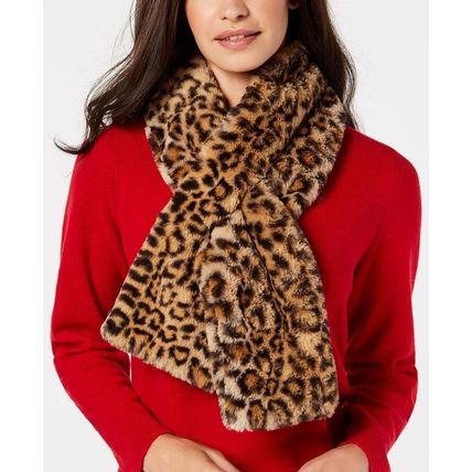 INC International Concepts Womens faux-fur pull-through scarf Leopard One Size