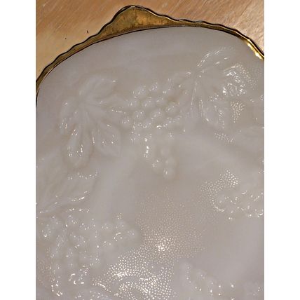 Vintage Anchor Hocking White Milk Glass Gold Rim Grape Fruit Bowl Circa 1950