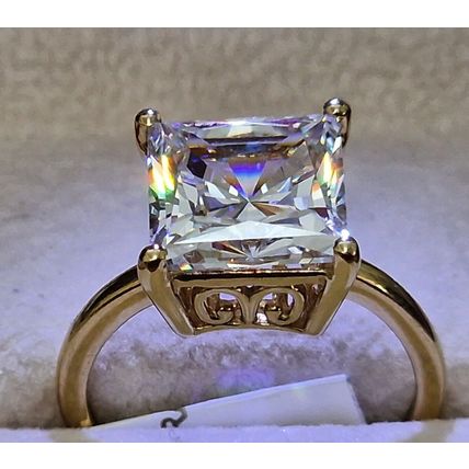 9.24ct Princess Solitaire Ring Made With Swarovski Zirconia Sz O½ Gold on Silver