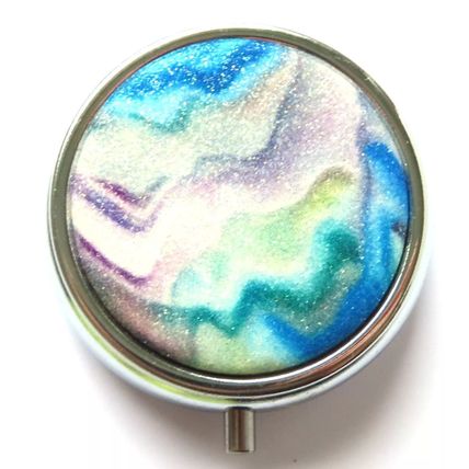 Glitter Pill Box Blue, White, Grey & Purple Swirls Round 2 CM Christmas Gift