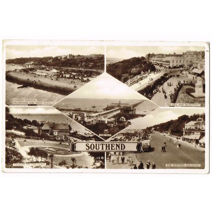 Southend-on-Sea, 5 Scenes, Essex, 1937, Postcard
