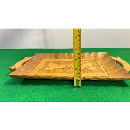 vintage handmade wooden tray, strong handles, hand Carved trays, decoration rect