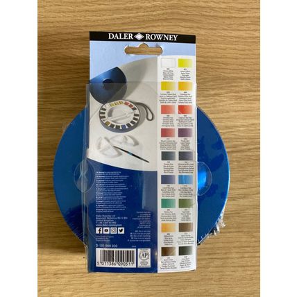 DALER ROWNEY AQUAFINE WATERCOLOUR PAINTS 18 HALF PAN COLOURS ROUND TRAVEL SET