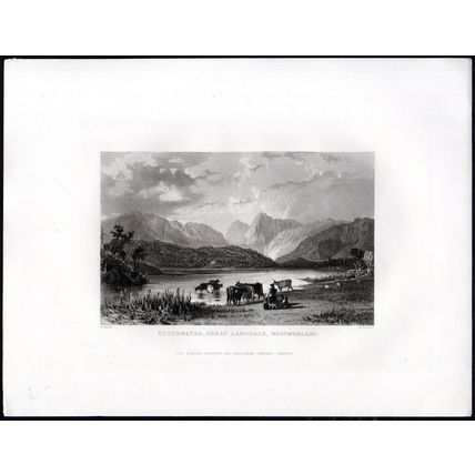 ELTERWATER, GREAT LANGDALE, WESTMORLAND 1858 William Le Petit ANTIQUE ENGRAVING