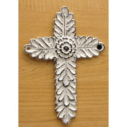 White Antiqued Cast Iron Cross Set of 2