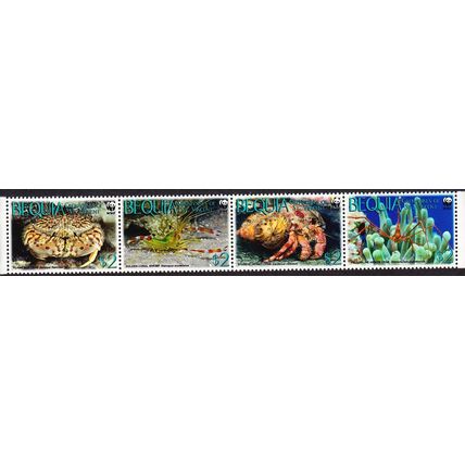 Bequia WWF Caribbean Reef Crustaceans Strip of 4 2010 MNH MI#647-650