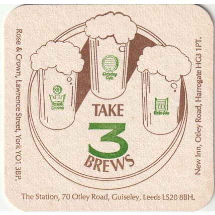 BEER MAT - GATE ALE BREWHOUSE - TAKE 3 BREWS - (Cat No 001) - (1984)