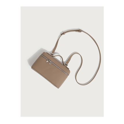 Ladies' Double Zipper Handbag Makeup Bag Khaki