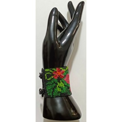 Traditional Huichol Art. Mexico Glass Seed Beads Bracelet. Magic Flowers 4