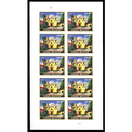 4650, $18.95 Carmel Mission Express Mail Sheet of 10 Stamps - Stuart Katz