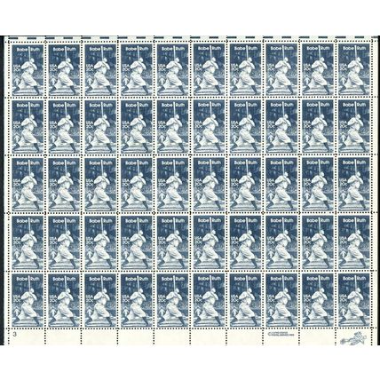 Babe Ruth Complete Sheet of Fifty 20 Cent Stamps Scott 2046