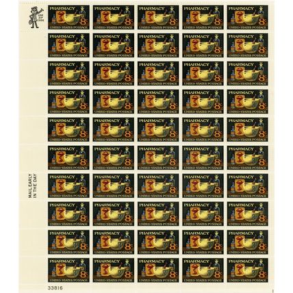 Pharmacy Sheet of Fifty 8 Cent Postage Stamps Scott 1473