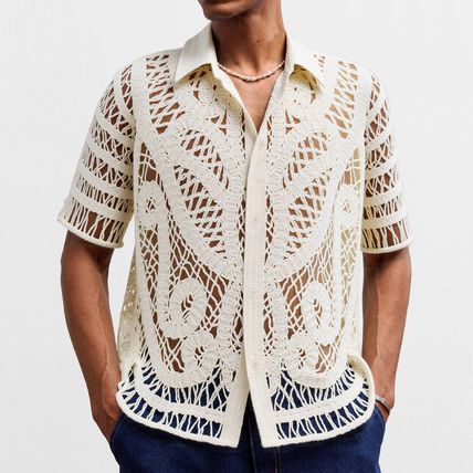 Men’s Hollow Crochet Polo Shirt – Short Sleeve Cardigan Style Lightweight Sweate