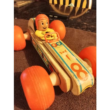 Old Vintage Original Fisher Price Bouncy Racer # 8 9 3/4" Long Working 1960