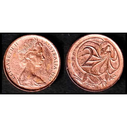 Australia Two Cent 1967 Used Coin Frilled neck-lizard, 2c QE II