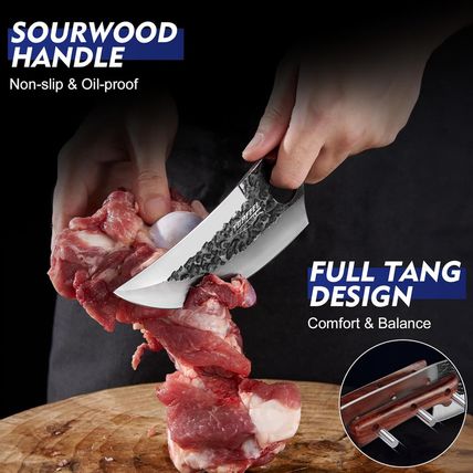 3PCS Butcher Knife Set, Hand Forged Serbian Chef Knives & Meat Cleaver & Viking
