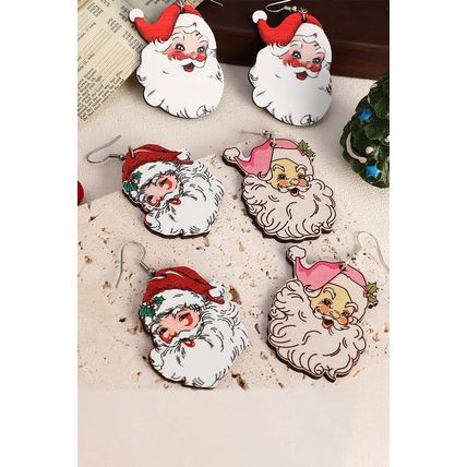 White 3 Pairs Christmas Santa Clause Pendant Hook Earrings
