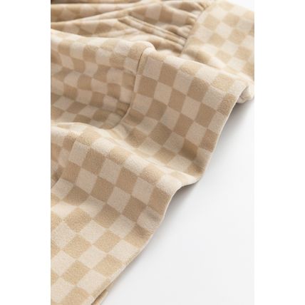 Khaki Checkered Print Kangaroo Pocket Drawstring Hoodie