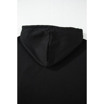 Black Solid Drop Shoulder Drawstring Cropped Hoodie