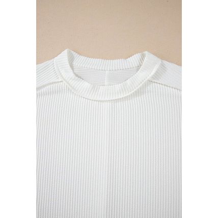 White Textured Knit Exposed Stitching T-shirt