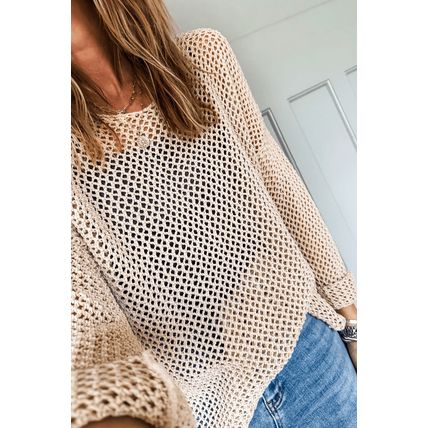Smoke Gray Crochet Hollow-out Jumper Top Sweater