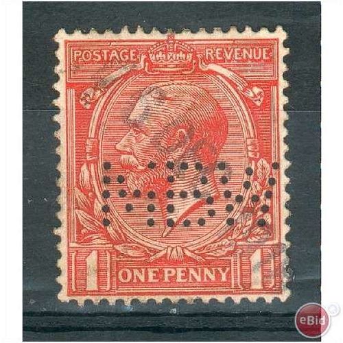 GB stamps 1912 - SG419 - KGV - 1d red - perfin