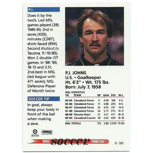 1991 Soccer Shots MSL - #065 - P.J. Johns